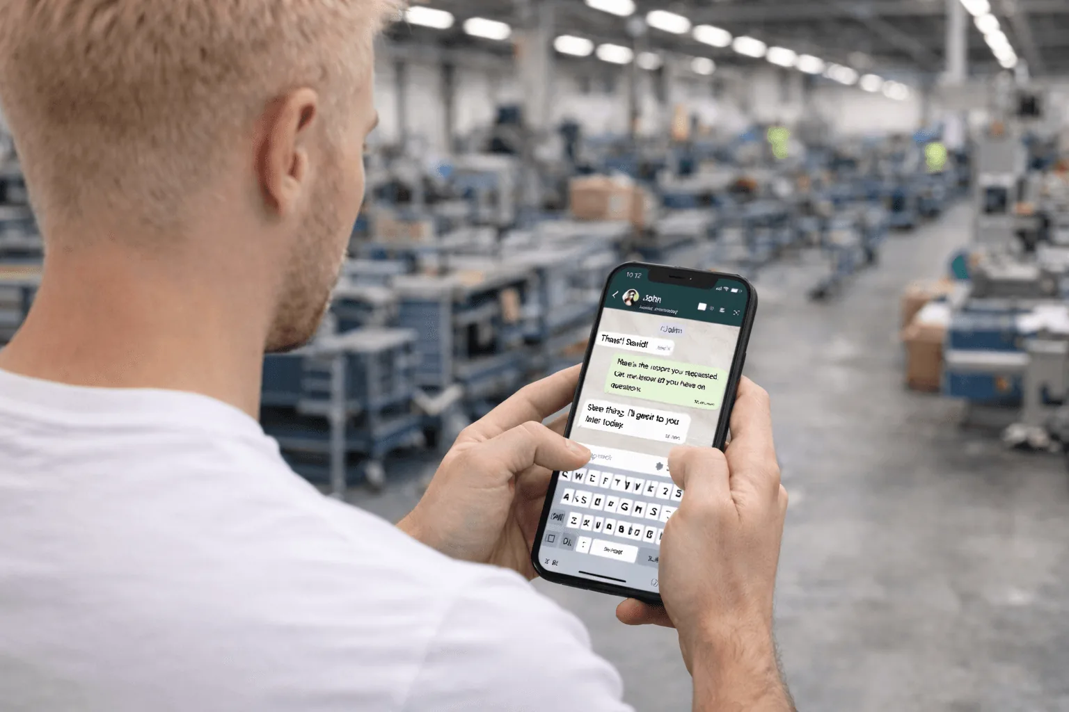 A production worker ordering spare parts on WhatsApp